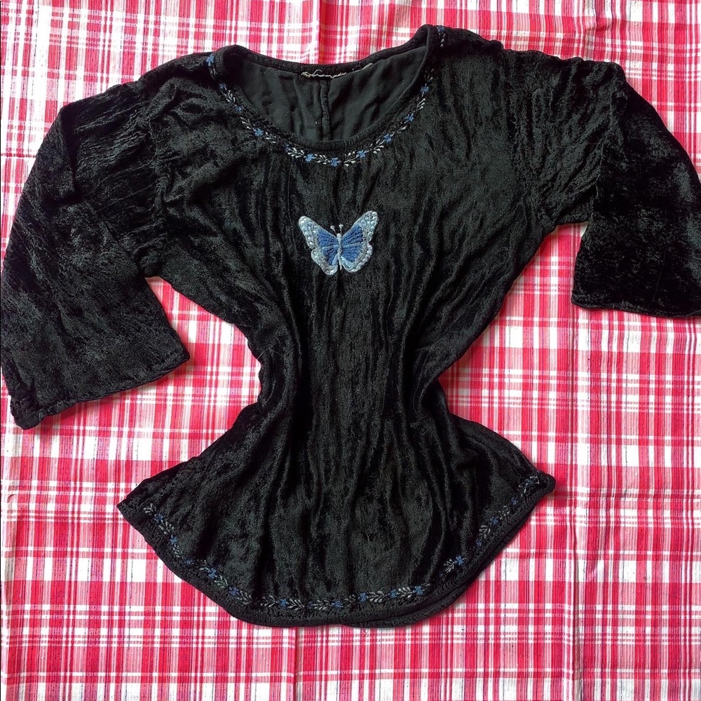 Y2k butterfly velvet dainty top